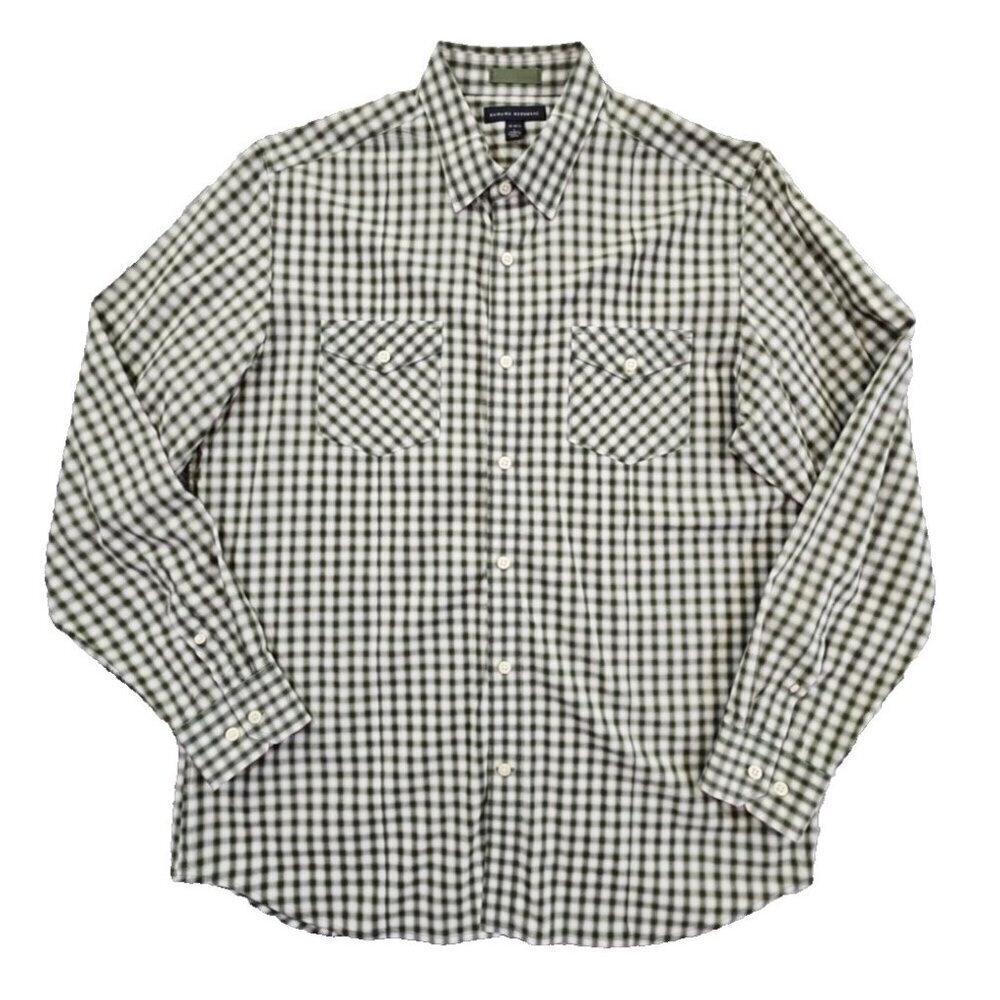 Banana Republic Shirt Men's Large Green Check LS BU Pockets Stretch EUC LN